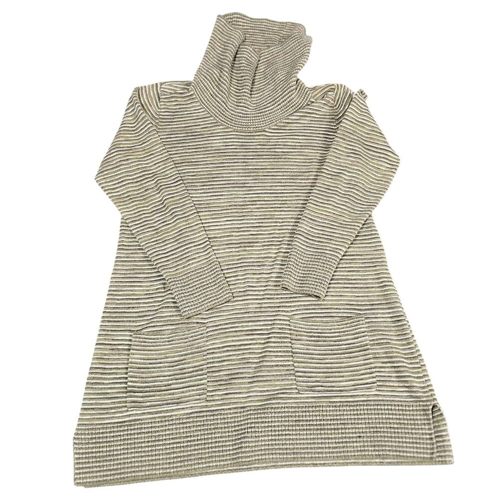 eight eight eight Sweater Womens Medium Green Striped Cowl Neck Tunic Pockets